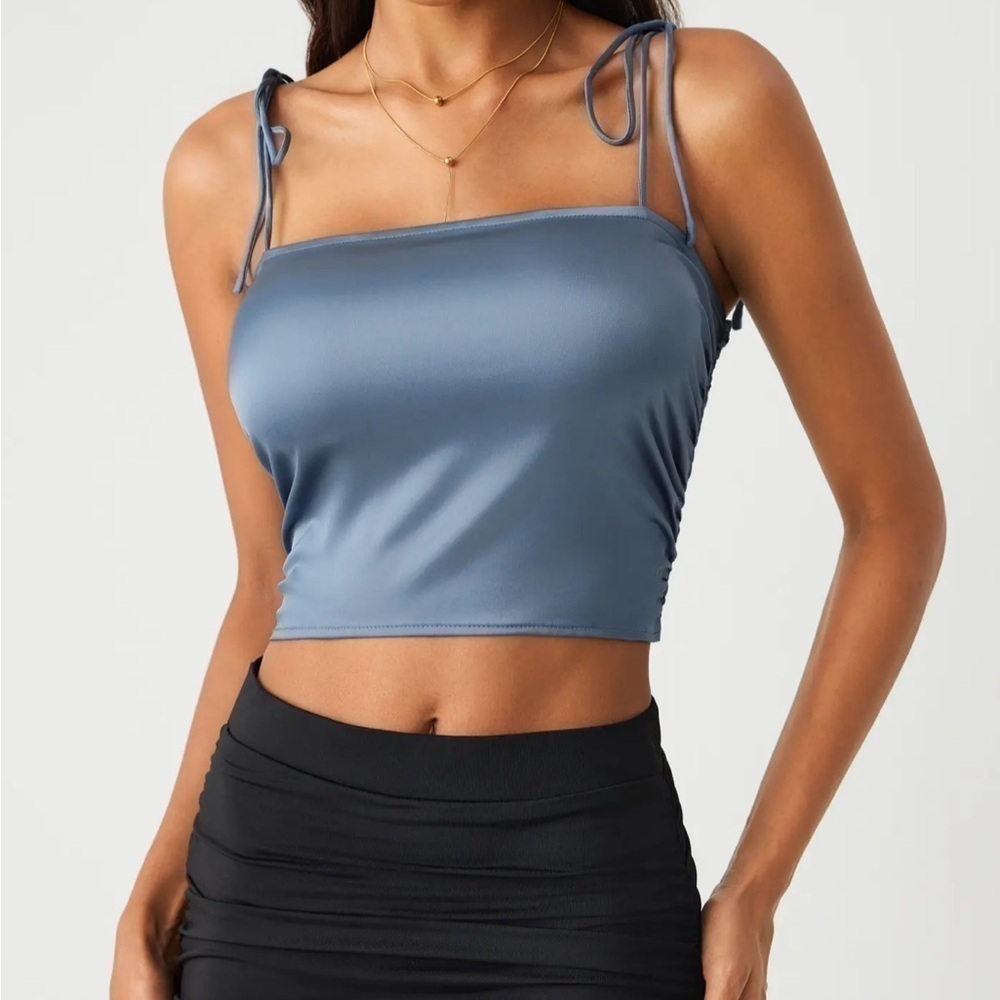 NWOT Cider SATIN KNOTTED SQUARE NECK CROP TANK TOP